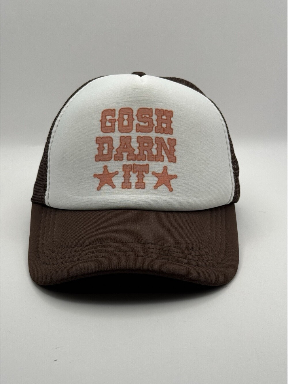 Gosh Darn It Trucker Hat Mesh Back Cap Brown SnapBack